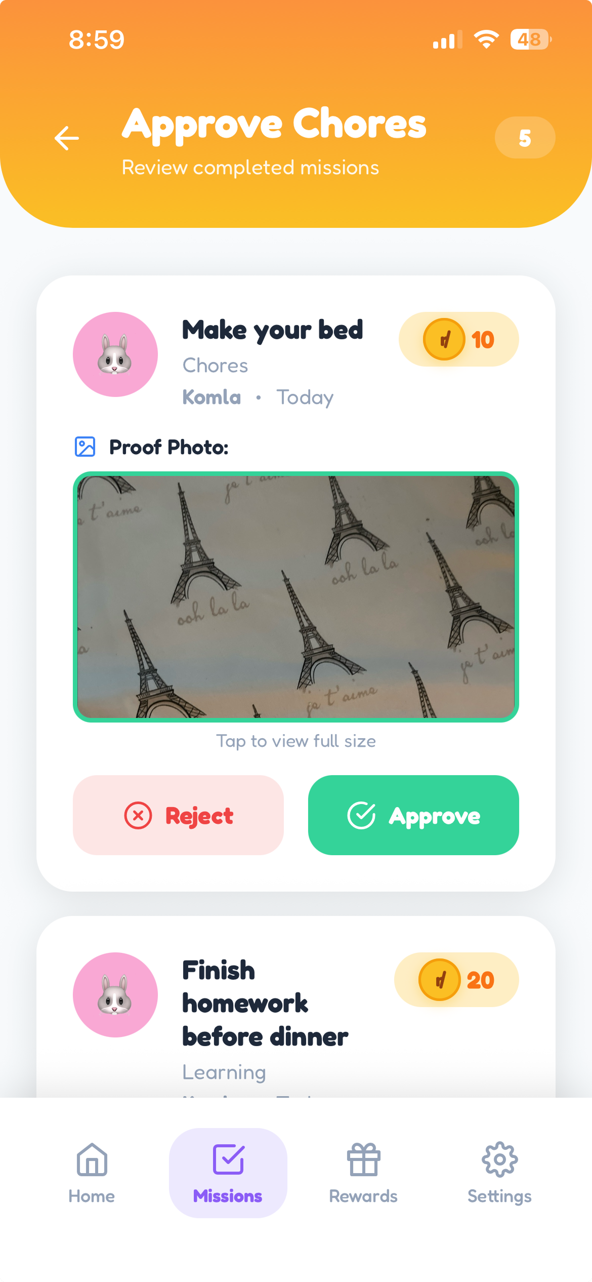 Approve chores in RadiJar
